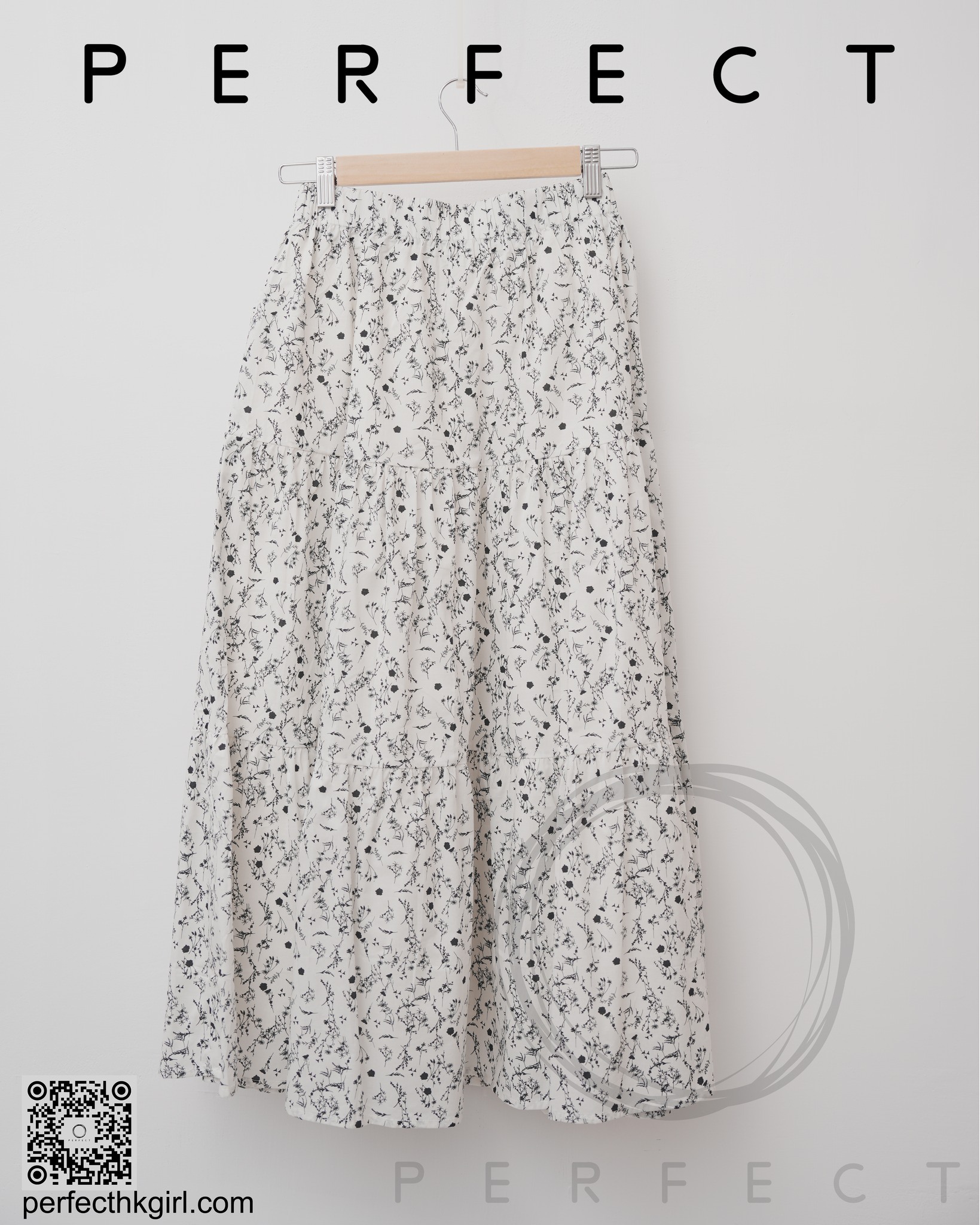 S0017_A字文青印花蛋糕裙（百搭白色）