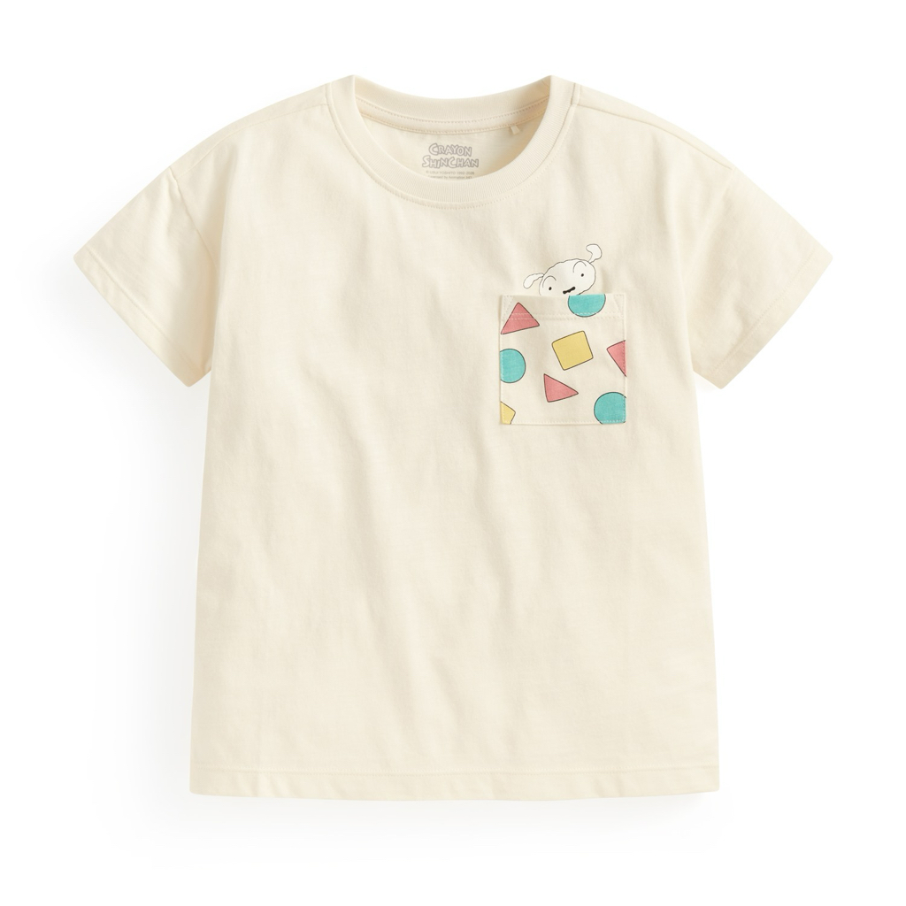 💚預訂 台灣直送💚蠟筆小新系列三色口袋印花竹節純棉短袖T恤