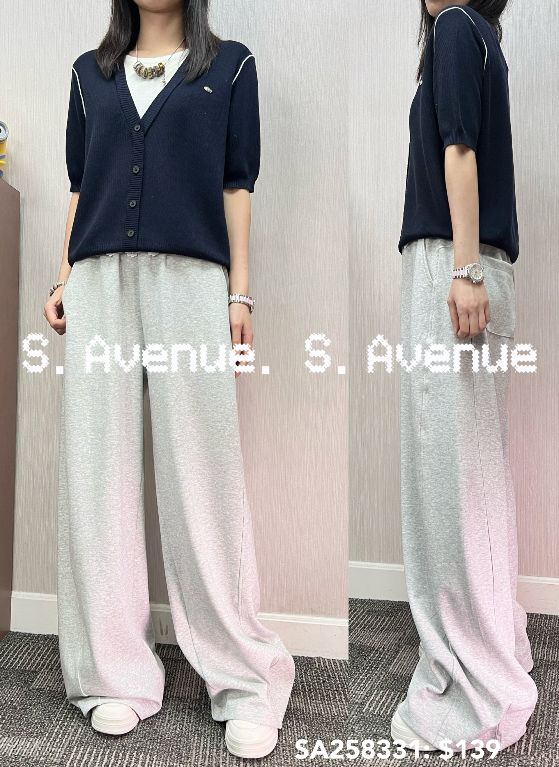 SA258331: 短袖有鈕假兩件線top