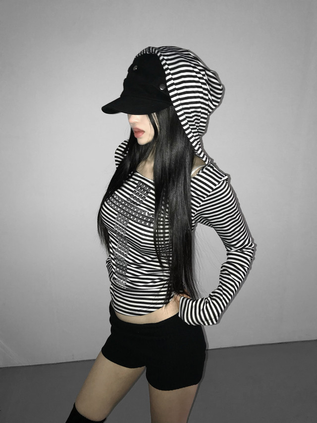 Studded Cross Striped Top