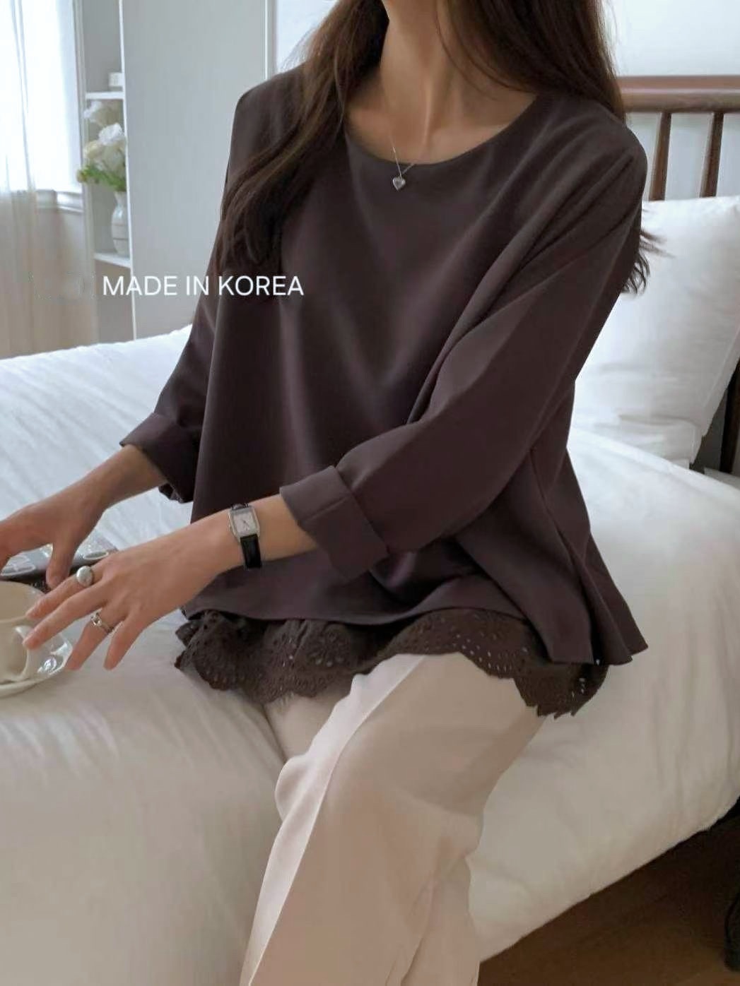 E5088 假兩件拼lace腳top
