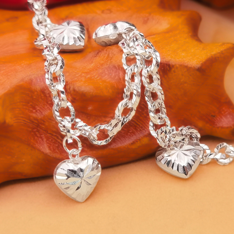 LB2017 Diamond cutting Heart Shape Pendant & Chain Bracelet