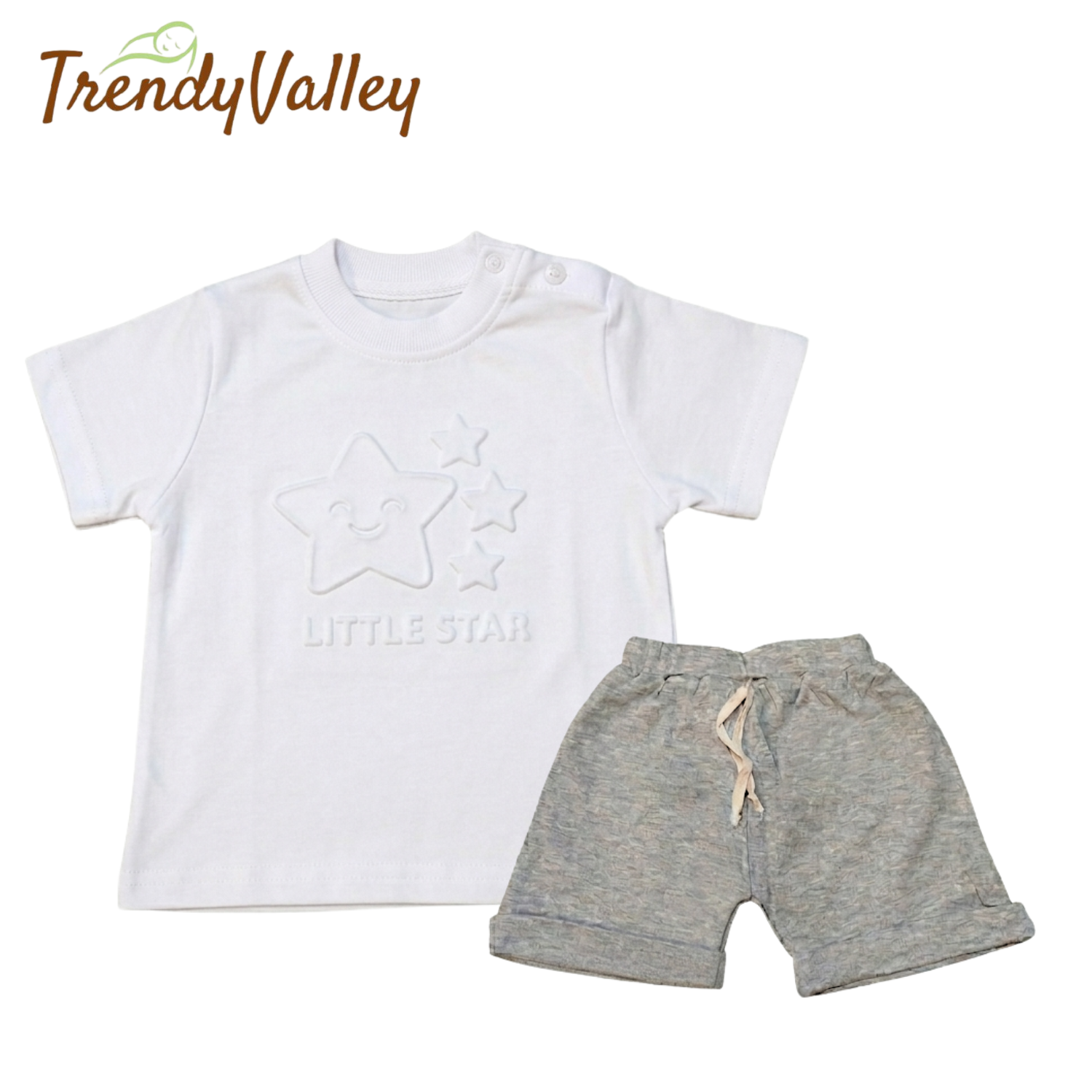 Trendyvalley Organic Cotton Short Sleeve Baby T-Shirt & Short Pant ( Little Star)