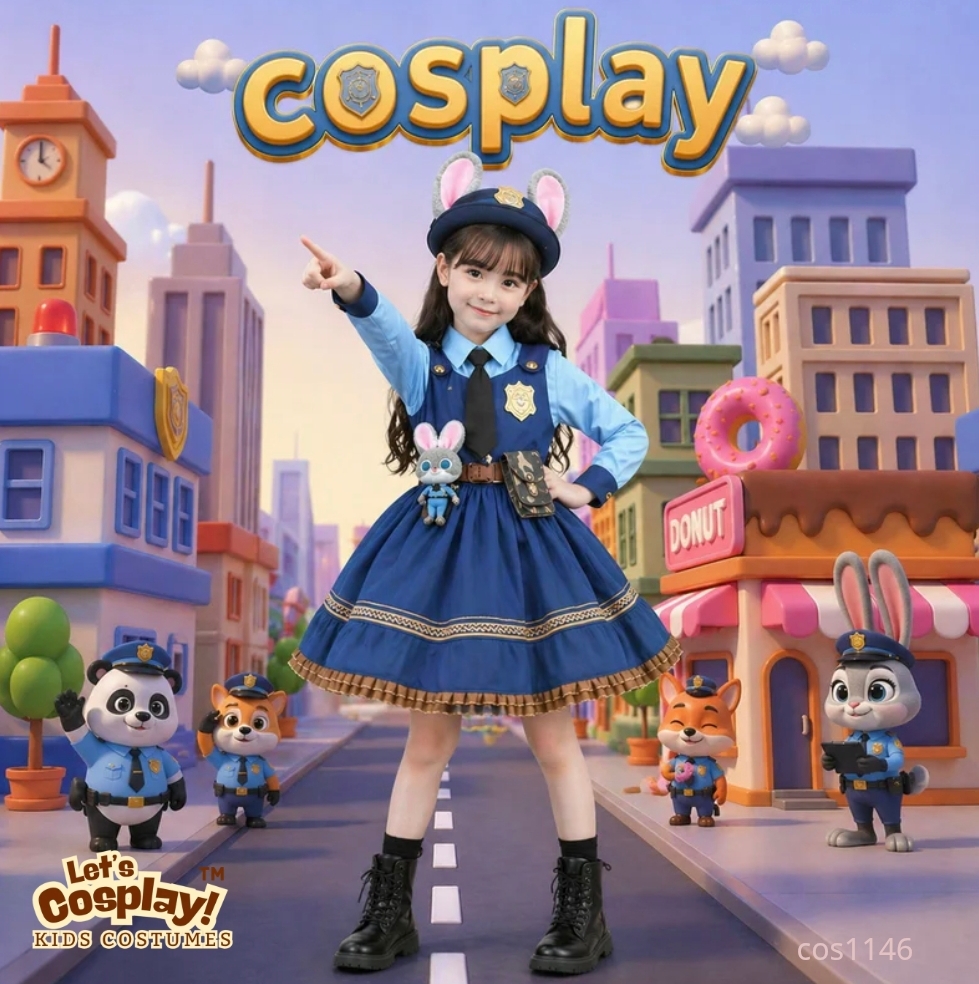  Zootopia Judy Cosplay 優獸大都會朱迪兔子警察服裝 兒童角色扮演 Kids Costume 香港 Lets Cosplay cos1146
