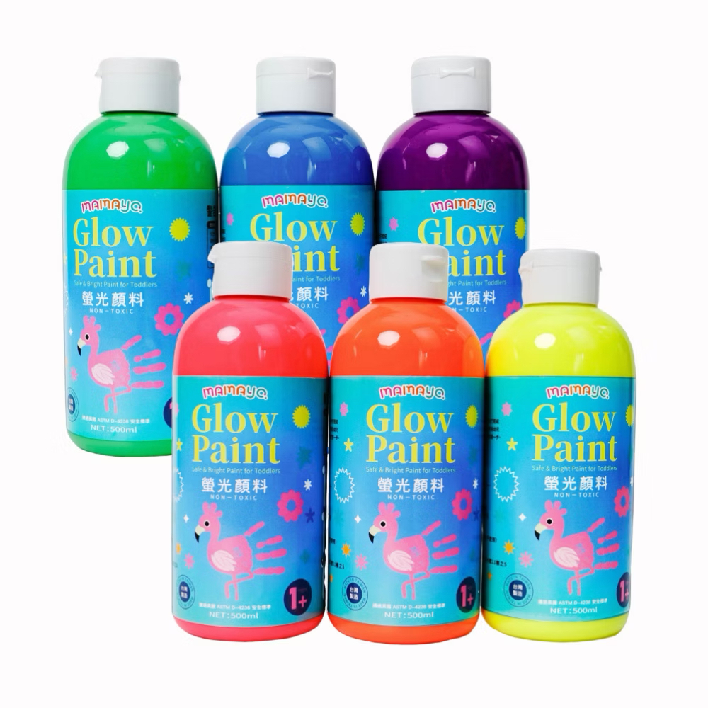 Mamayo螢光顏料500ml-六瓶組(綠/藍/黃/粉/橘/紫)