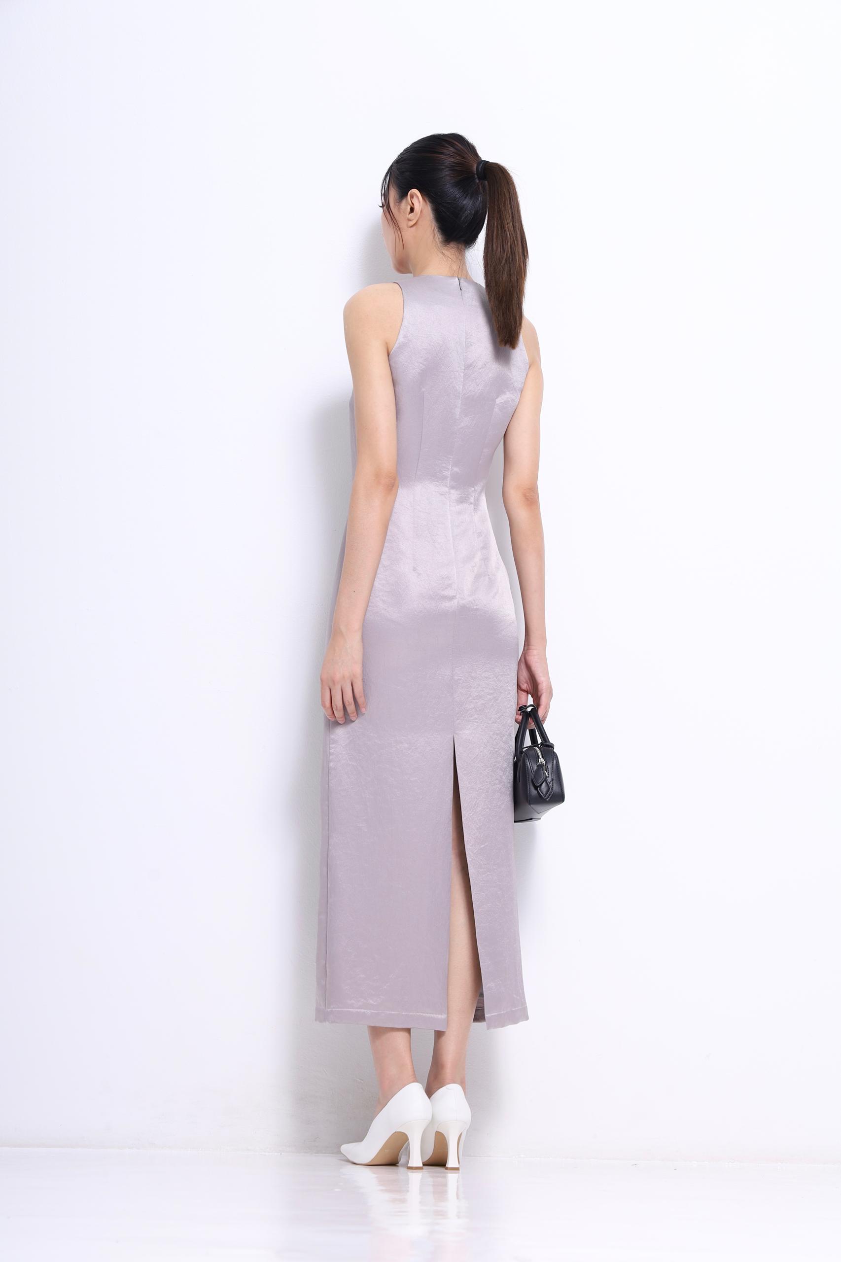 D2313 ROUND COLLAR SIDE DETAILED DRESS