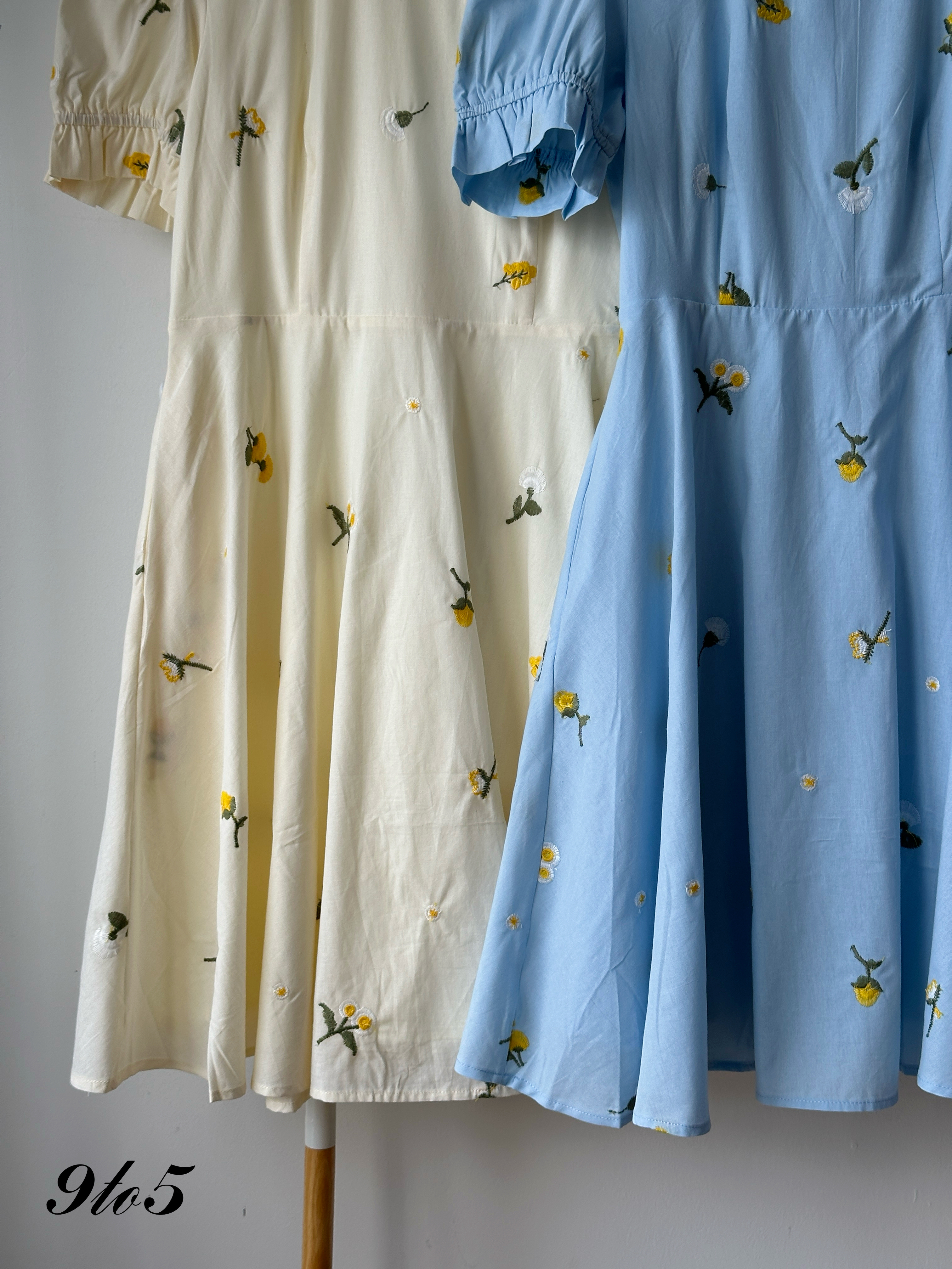 D2357 Puff Sleeve Floral Dress - Blue & Yellow