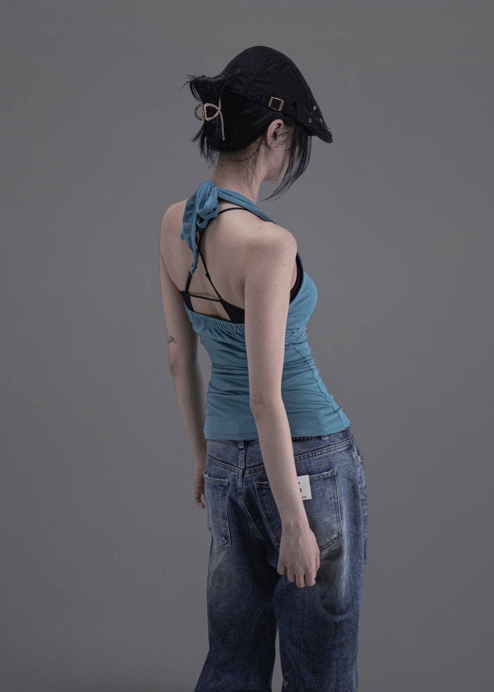 Studded Ruched Halterneck Top