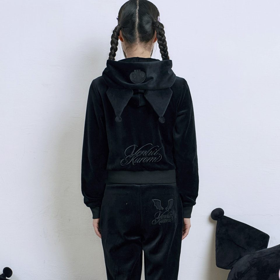 Venhit x Kuromi Velour Crop Zip-up Hoodie Black