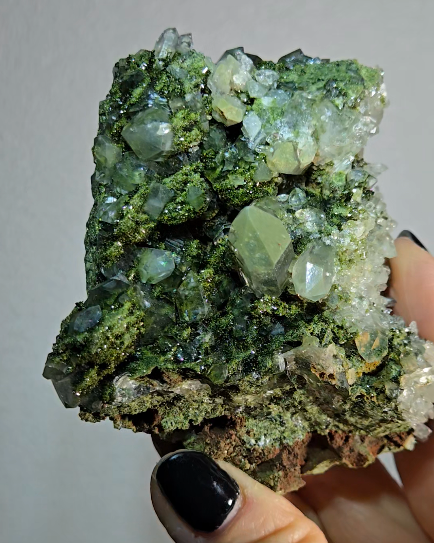 Epidote specimen with rainbow quartz and DTs - ED2