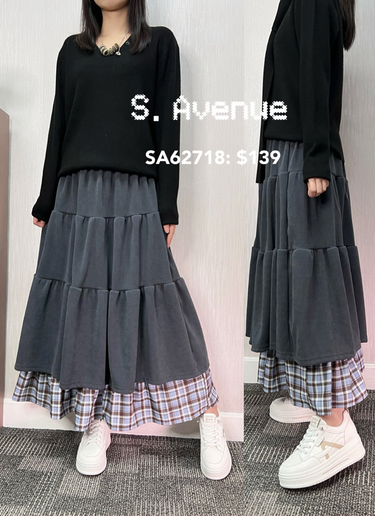 SA62718: 半截A字下拼格仔裙