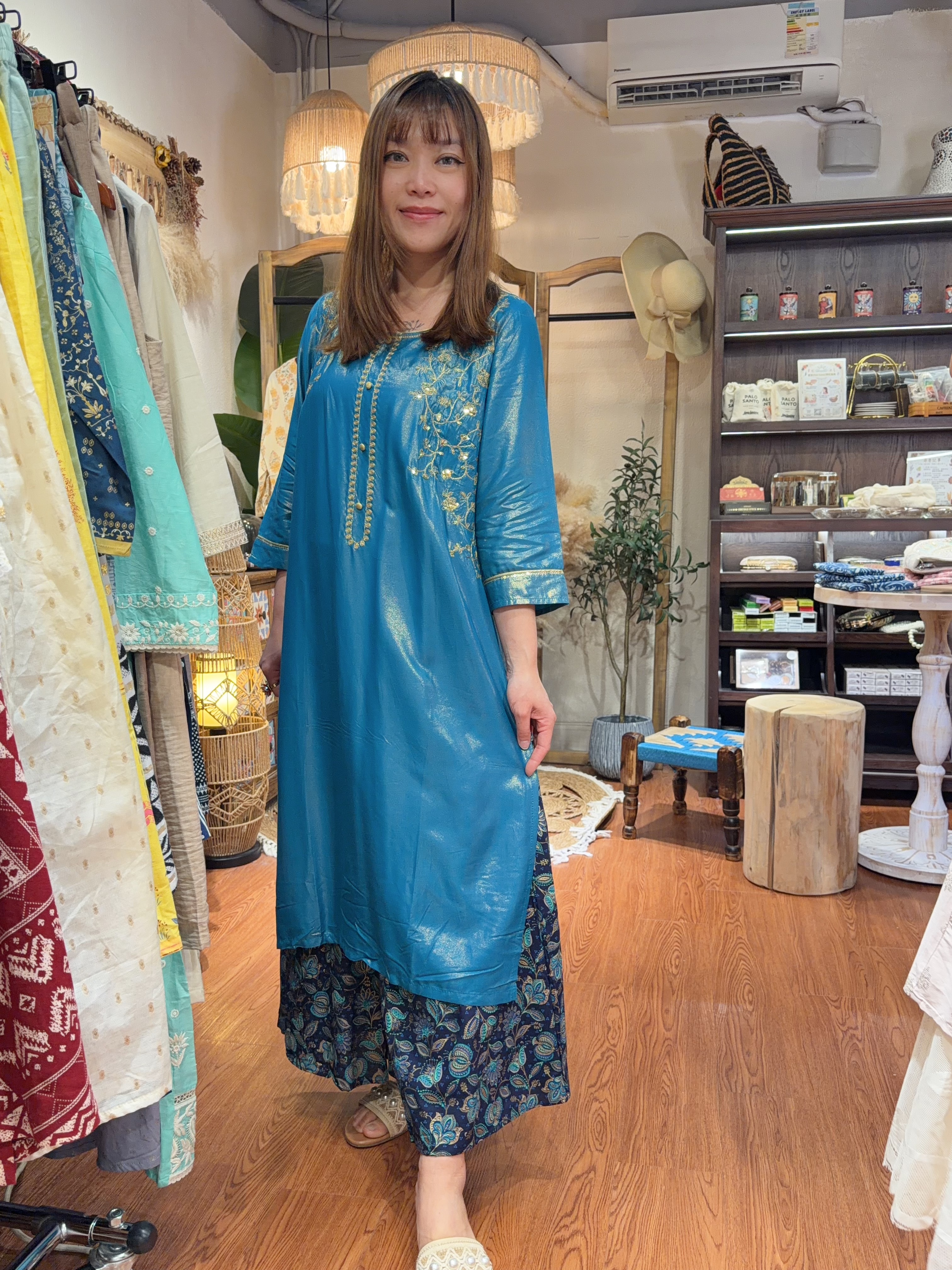 2216 Silky Blue with Golden Emb. Kurta