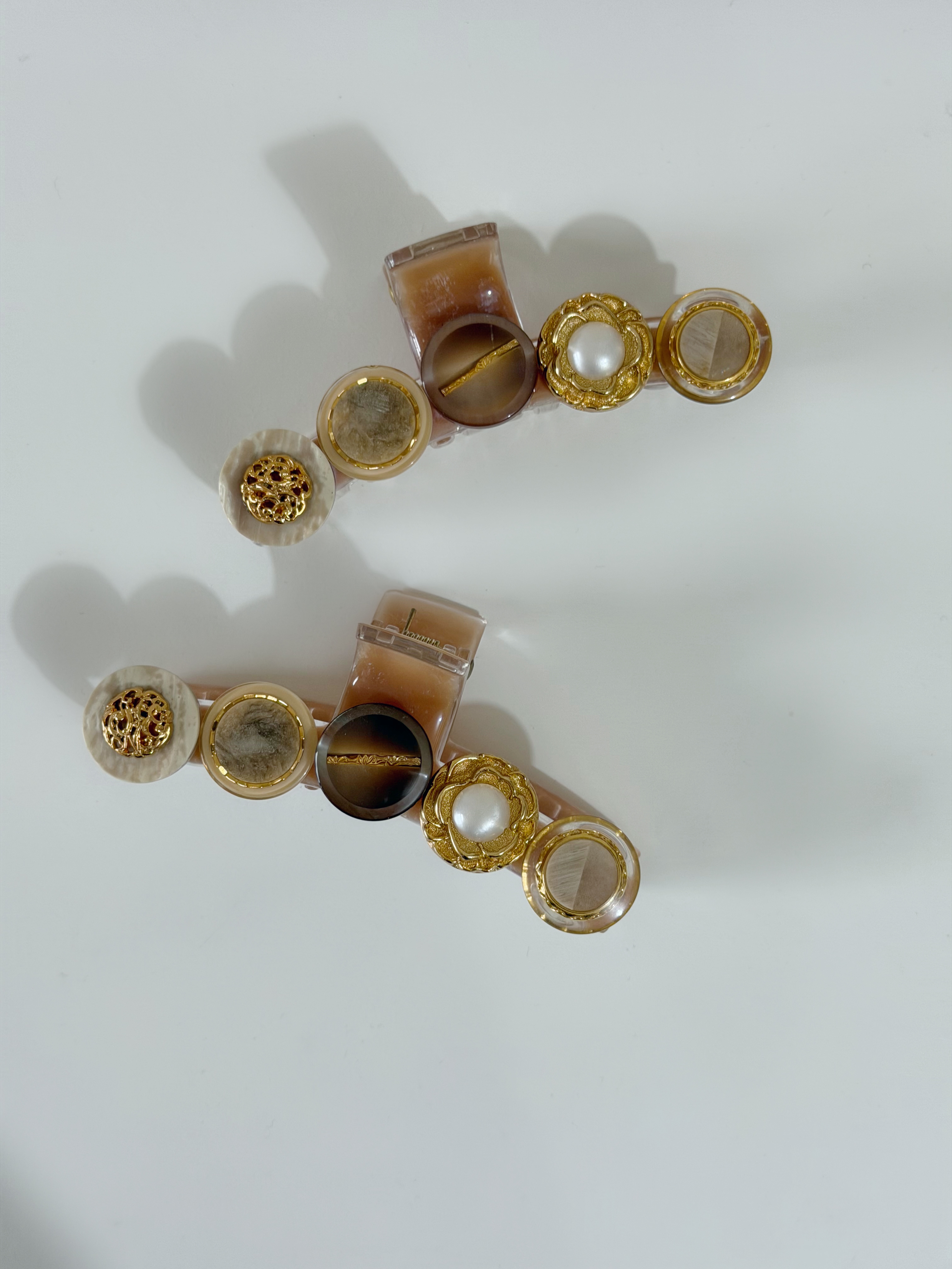 復古鈕扣髮夾/暗粉橙色 11cm長