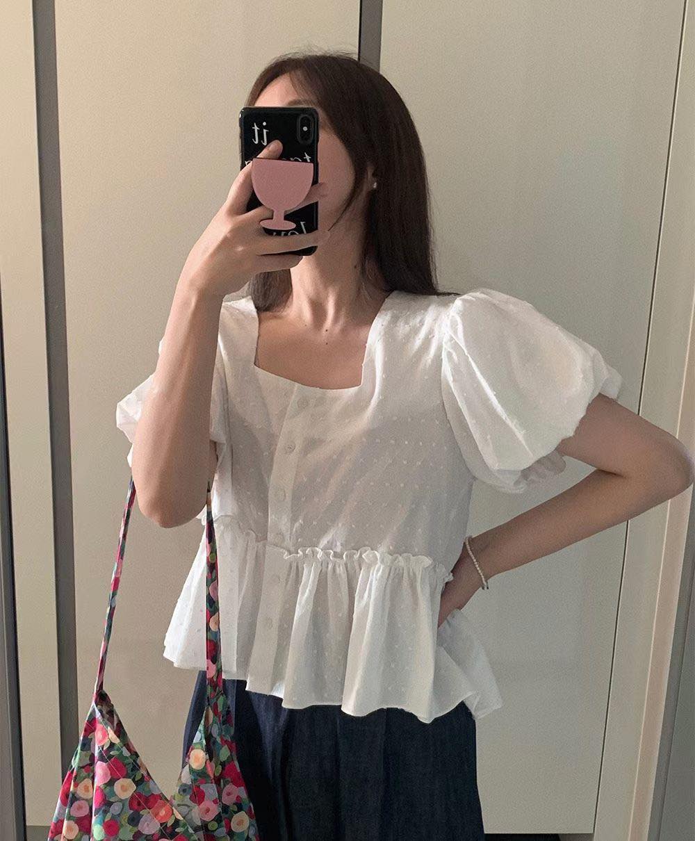 方型領泡泡袖top