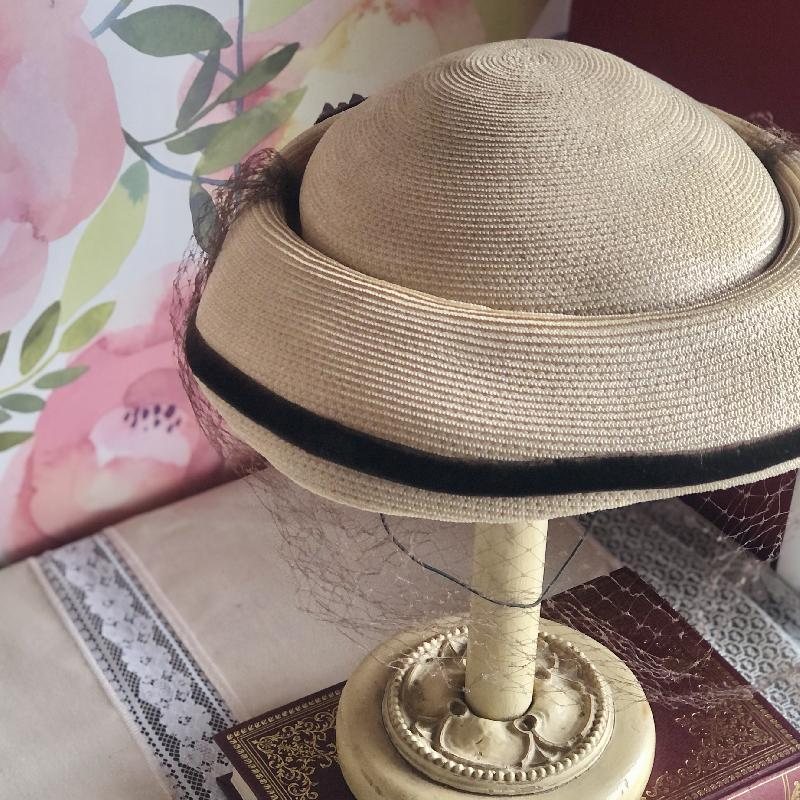 Rare! Vintage 1950s Spencer Select Toronto New Look Hat / Veiled Dior Look Straw Hat (MT1791)
