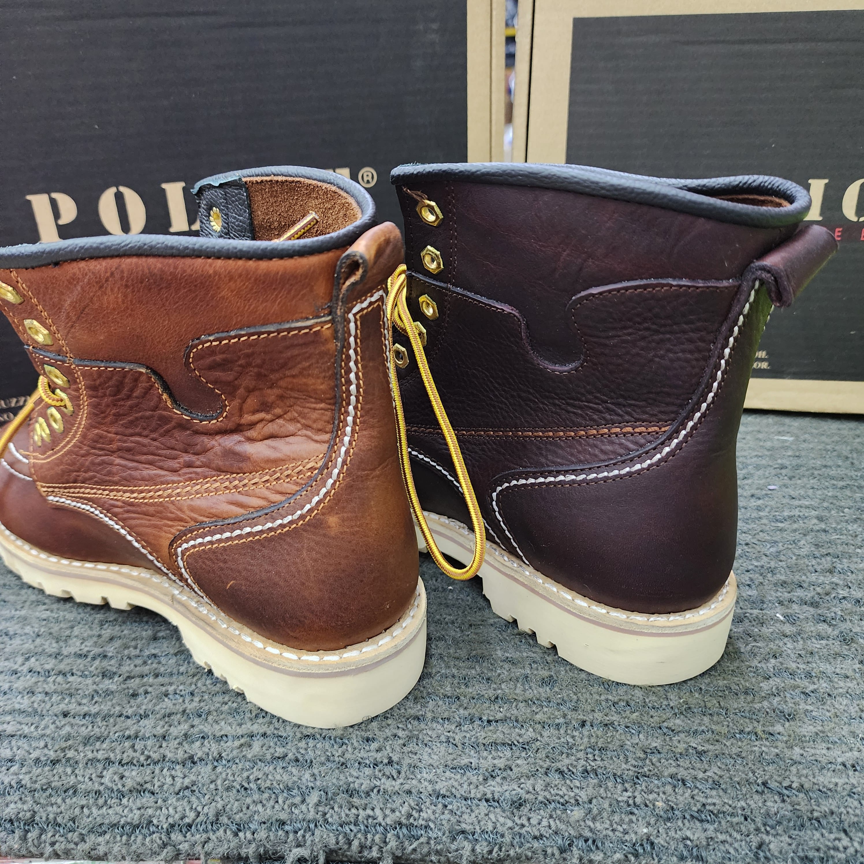 POLICE SAFETY 93598 Mid Cut Lace Up Safety Shoes leather Brown Maroon Kasut Keselamatan Kulit Tali Kasut Keselamatan