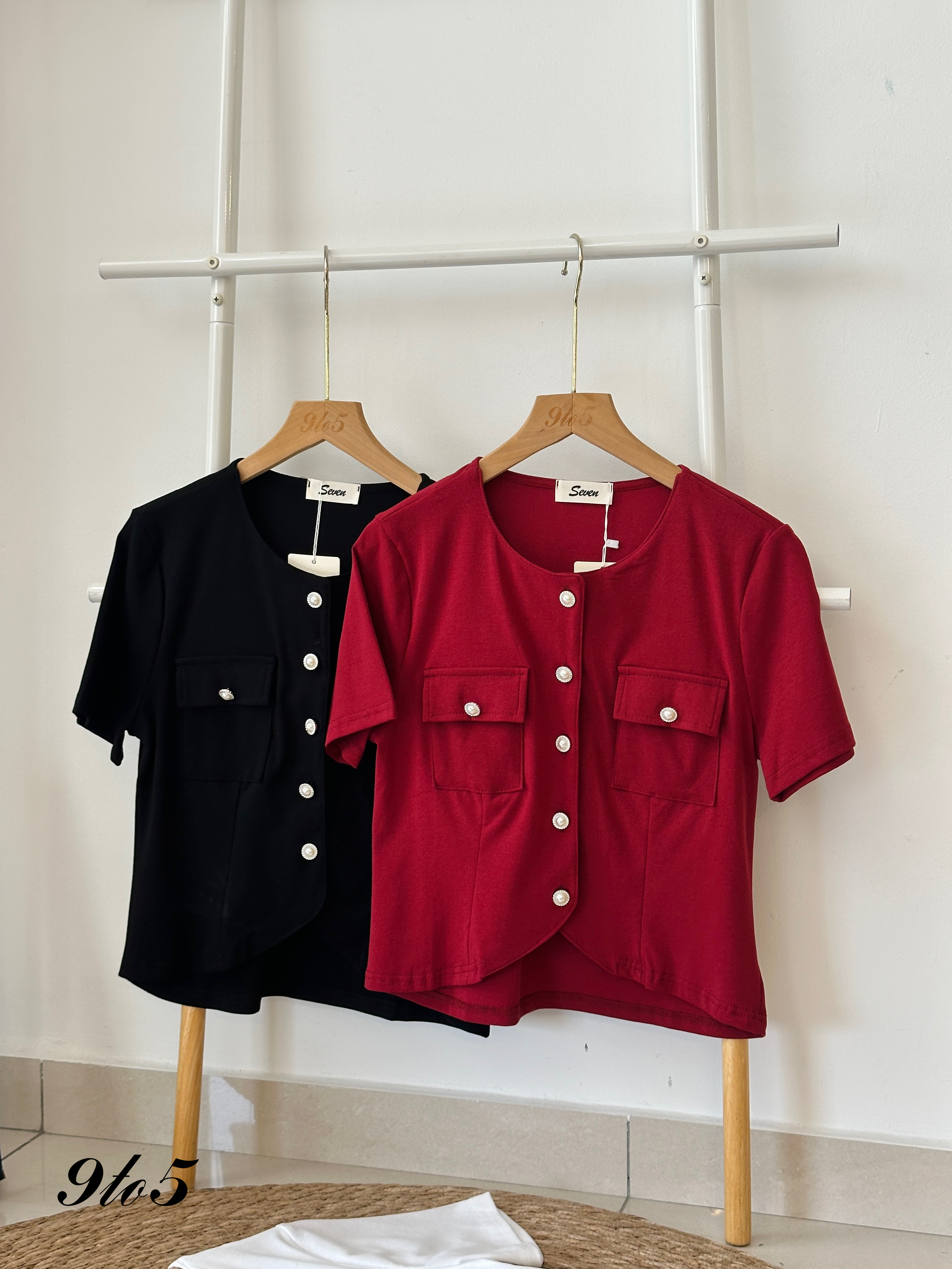 T3945 Short Sleeve Button Up Pocket Top - 4 Colors