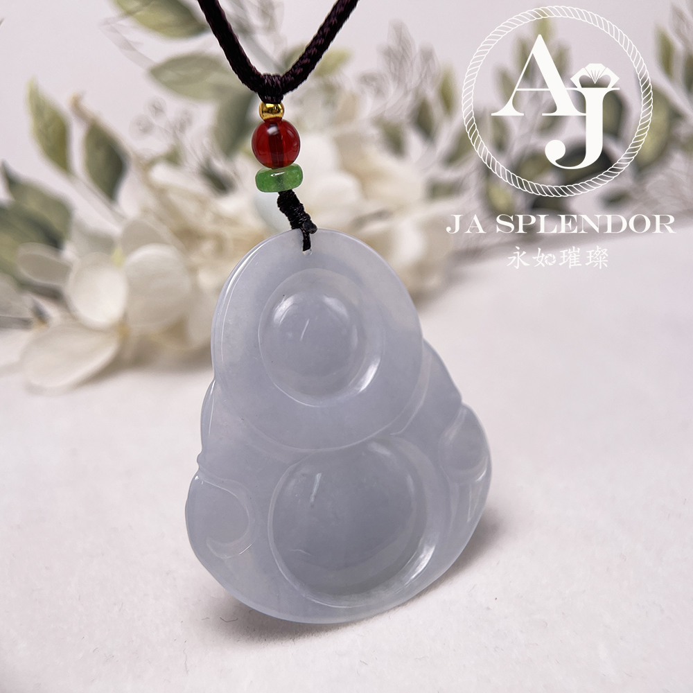 JN-1613 天然翡翠A玉 冰種淡紫笑口常開大肚佛公吊墜