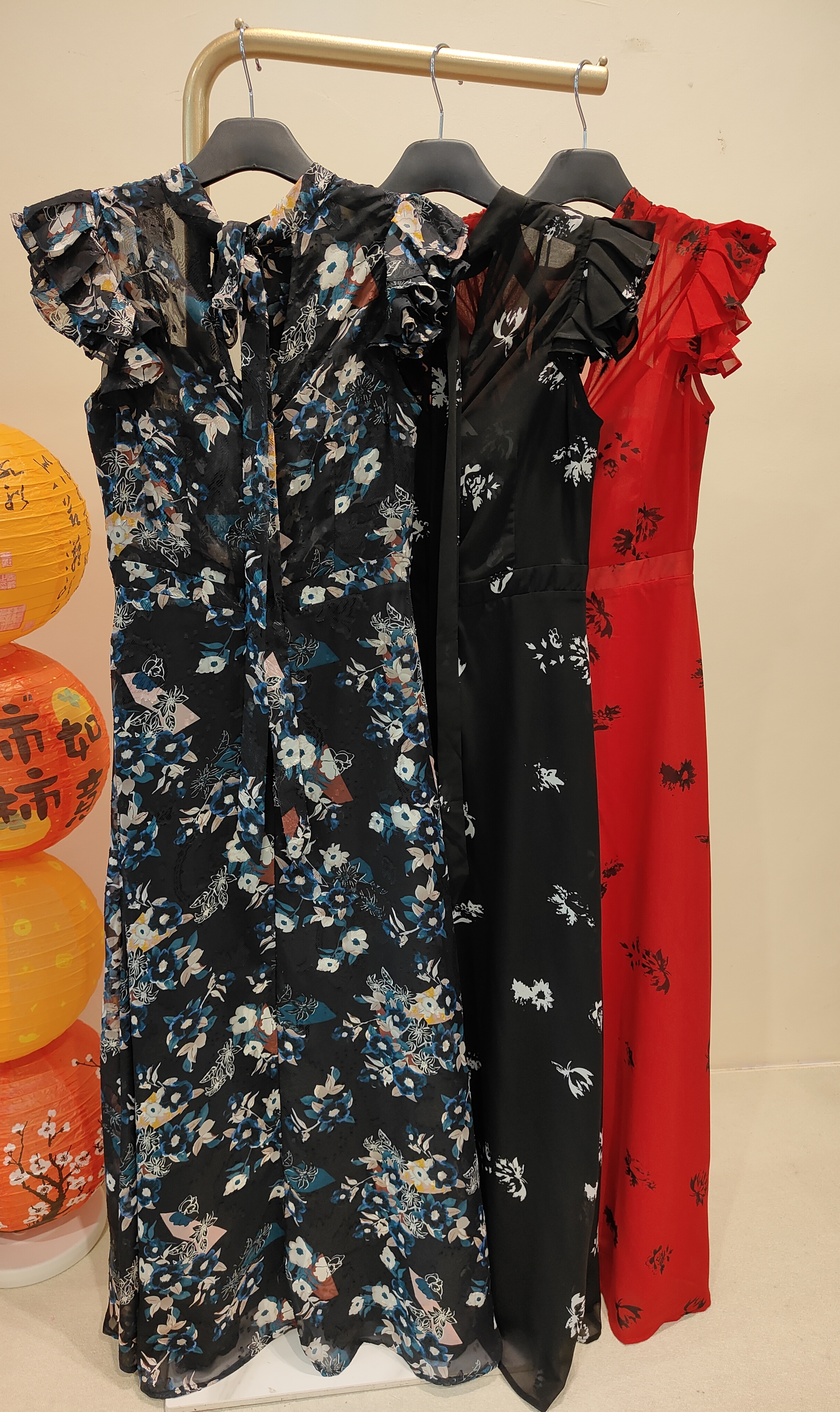 荷叶袖雪纺连身裙 2137