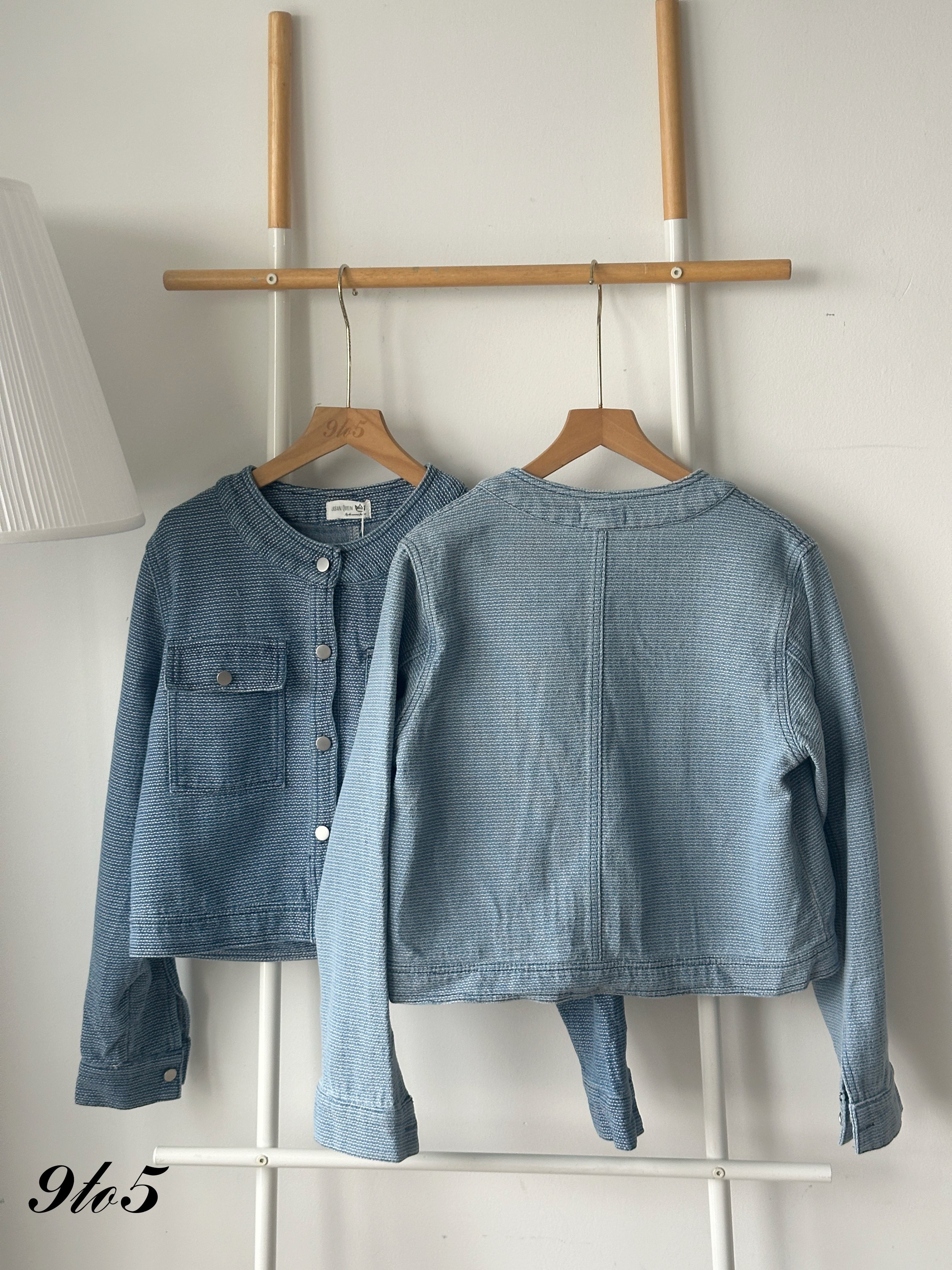 T4165 Tweed Style Denim Jacket - Dark Blue & Light Blue