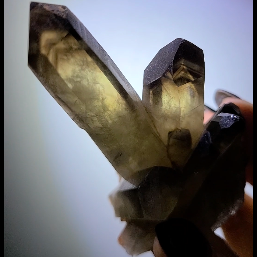 Smoky citrine cluster with phantom smoky pyramids - C96