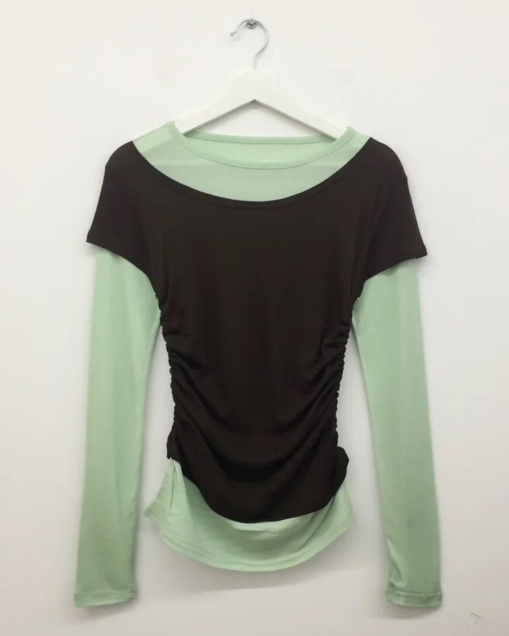 Layered Ruched Long Sleeve Top