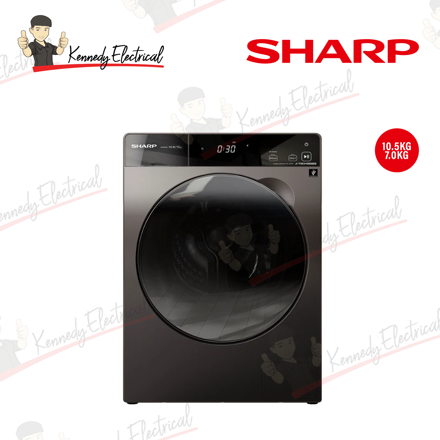 Sharp 10.5kg/7kg J-Tech Inverter Front Load Washer Dryer (ESDK1054PMS)