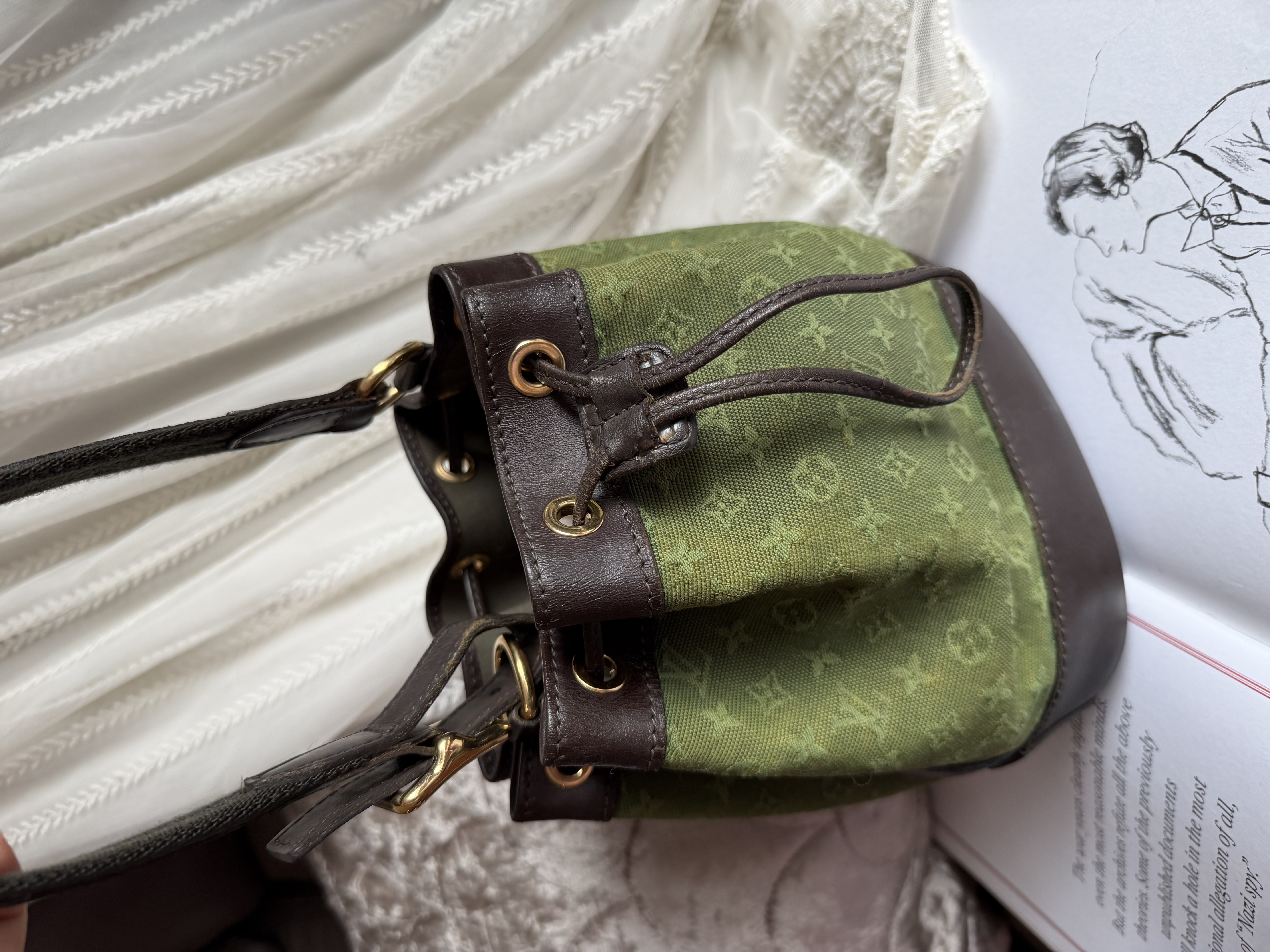 Louis Vuitton Monogram Mini Lin Noelie Green Bucket Bags