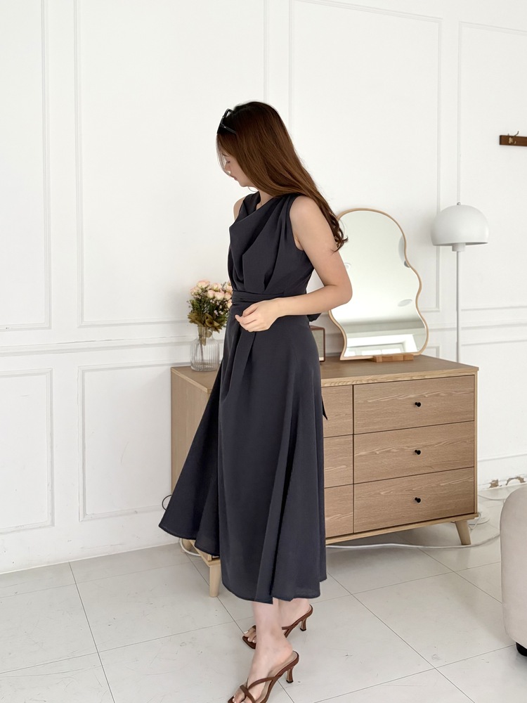 Athena Drape Dress (Charcoal)