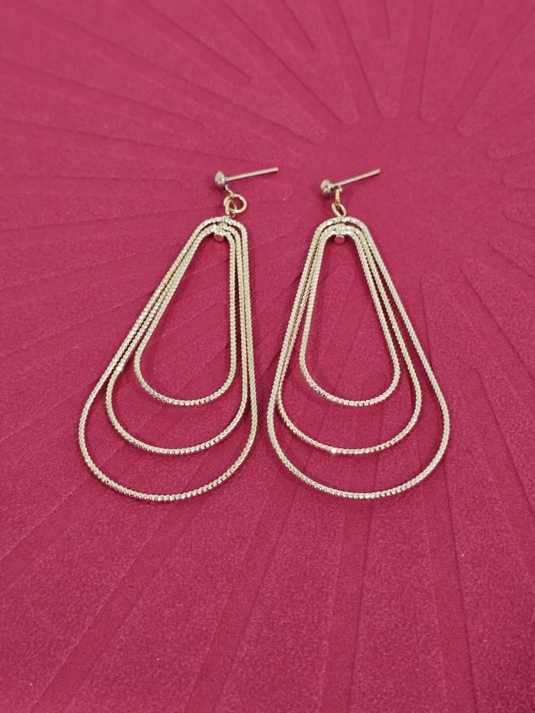 Triple Line Teardrop Drop Stud Earrings