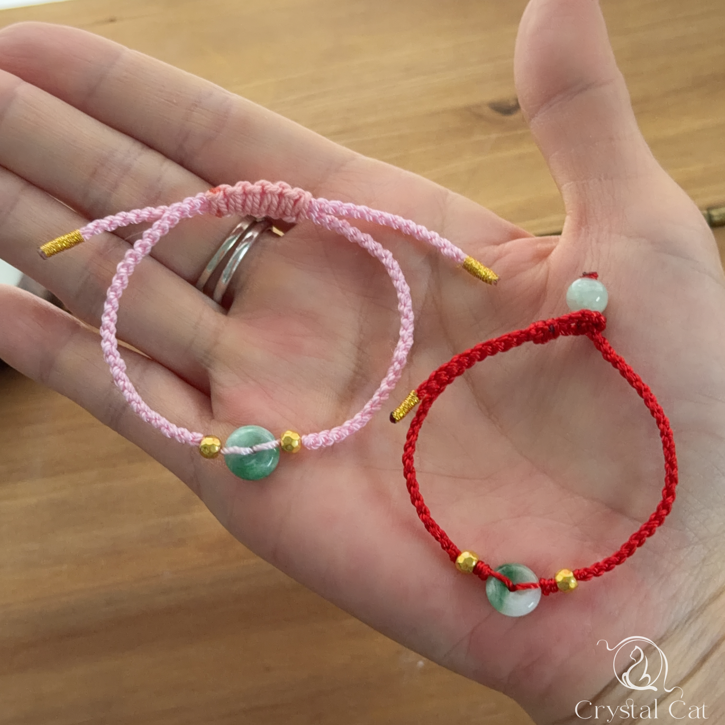 999硬金金珠+天然翡翠平安扣襯手绳