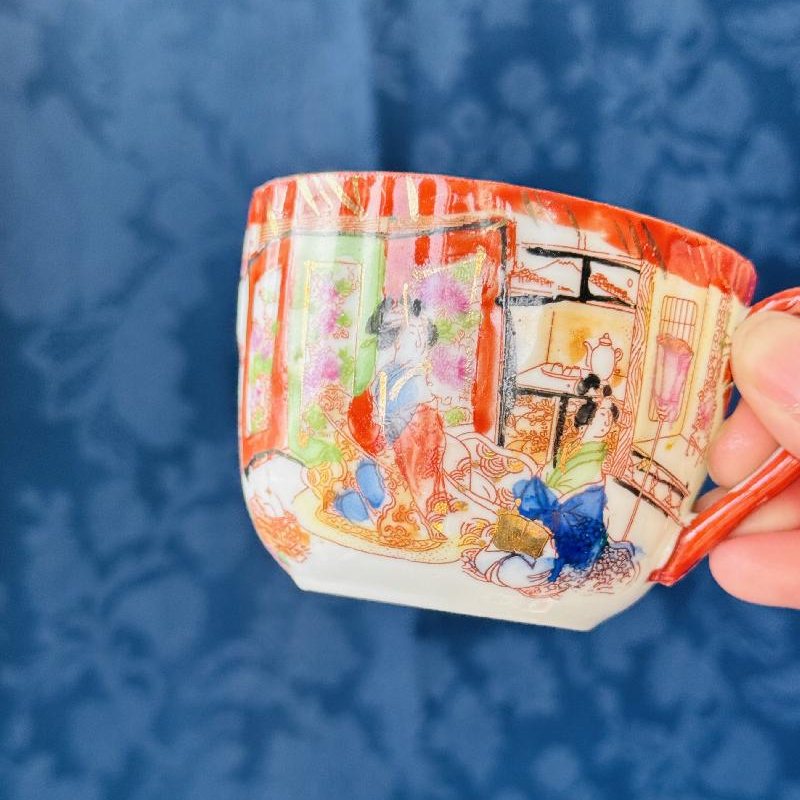 Vintage Pre-1950s Egg-Shell Quality Hand-Painted Japanese Tea Set Pair – Elegant Kimono-Clad Ladies in Traditional Home Scenes(MT2033)