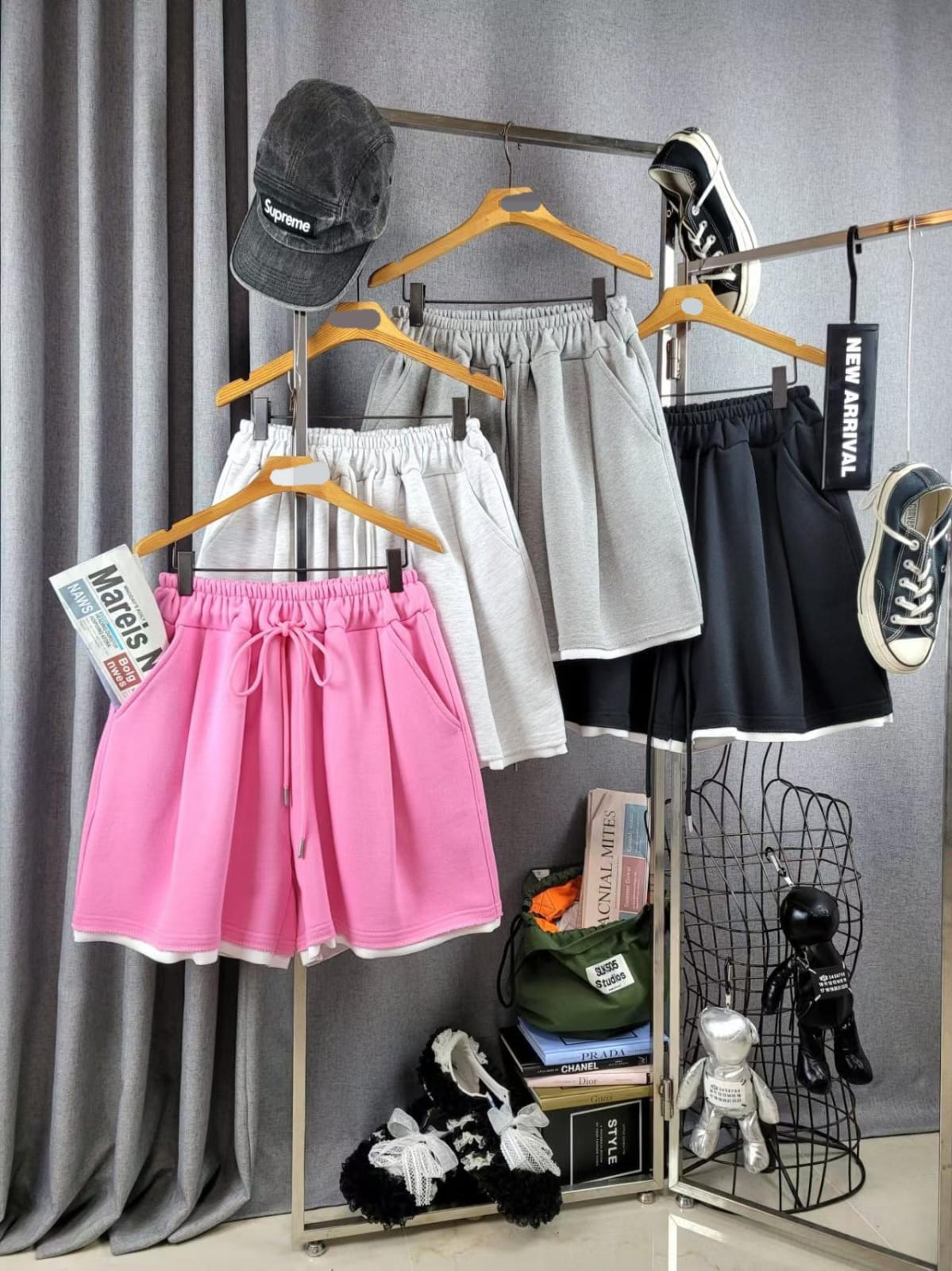 🩵【顯瘦神褲】假兩件撞色邊闊腳短褲