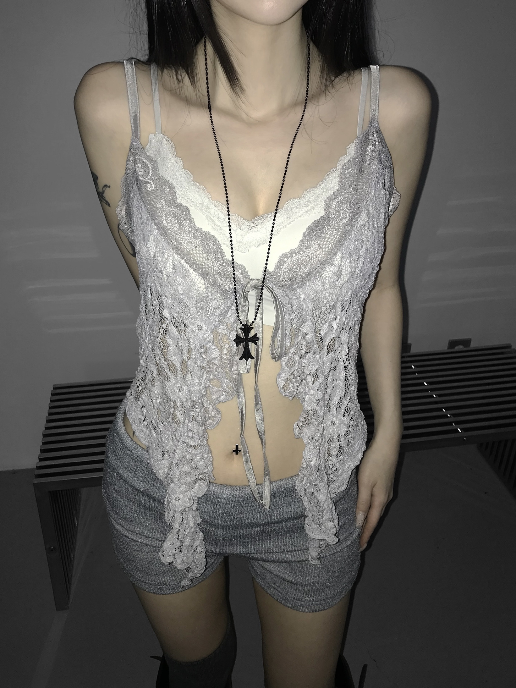 Sheer Lace Ruffled Cami