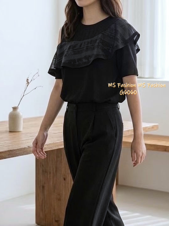 G6060 韓國🇰🇷靚料ruffle露單肩top