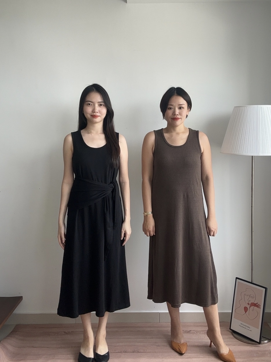 D2359 Sleeveless Long Dress - Black & Brown