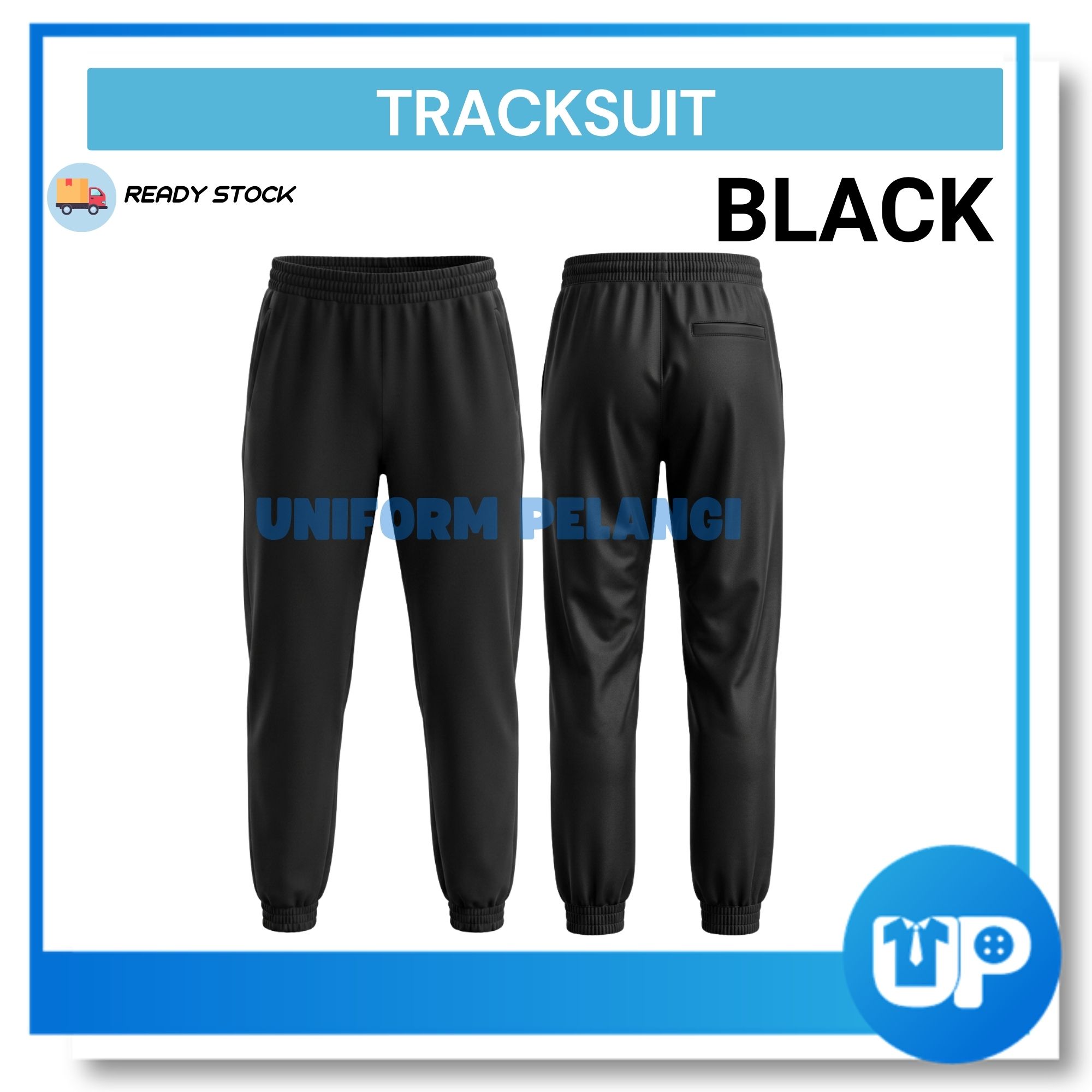 Tracksuit Seluar Sukan Sekolah Pra Kanak-Kanak Lelaki Perempuan Hitam Biru Elastic Kaki Cekak Getah