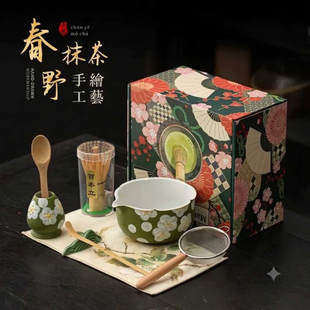 日式抹茶手繪工藝八件套裝