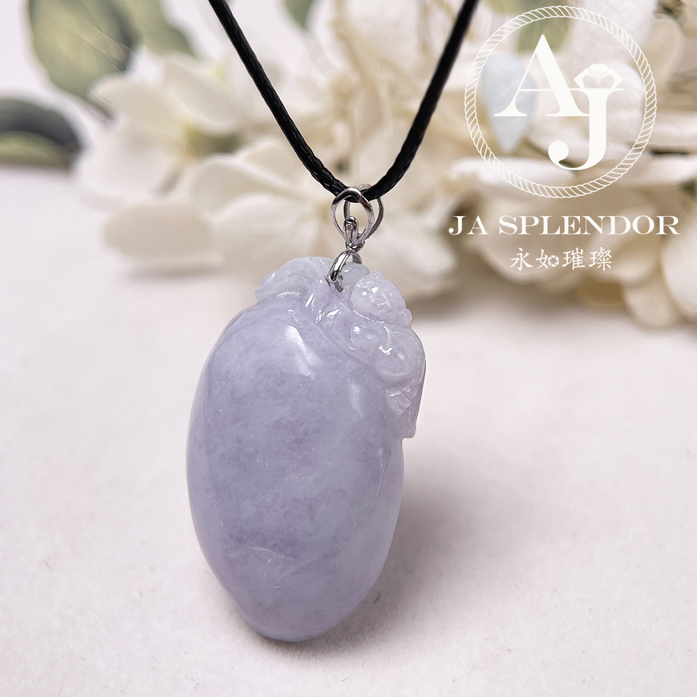 JNK-91 天然翡翠A玉 【猴】冰糯紫羅蘭靈猴獻壽18K吊墜