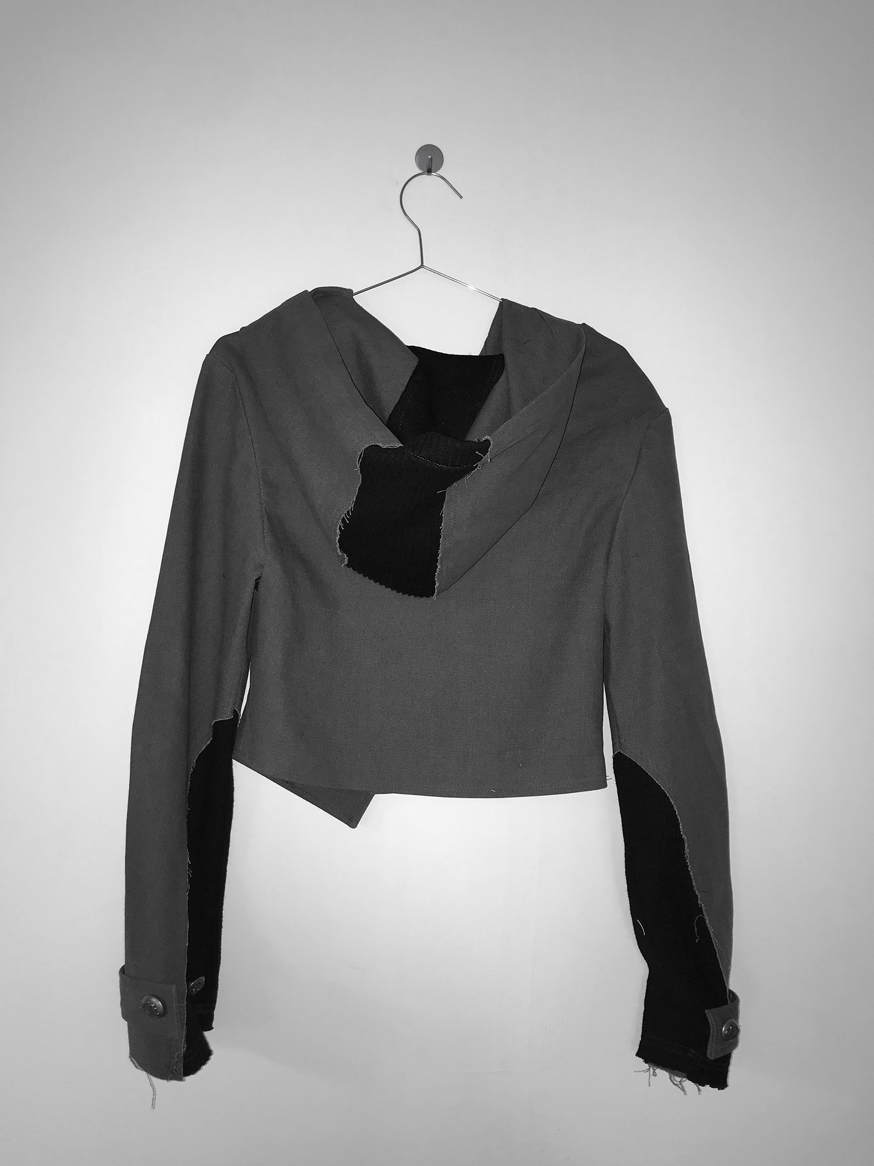 Asymmetric Raw-Edge Hooded Cropped Jacket