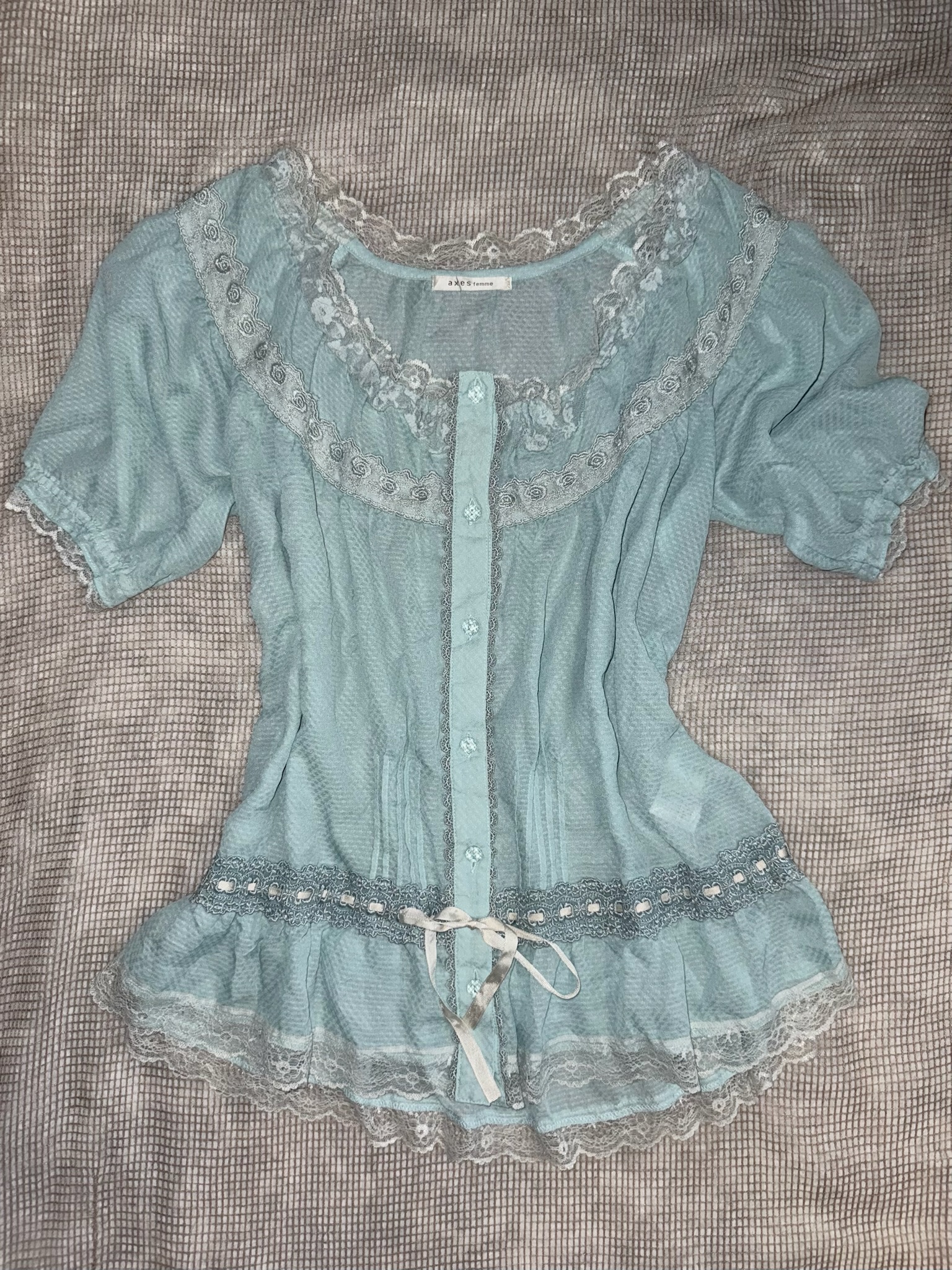 Axes Femme Lace-Up Blouse with Ruffles
