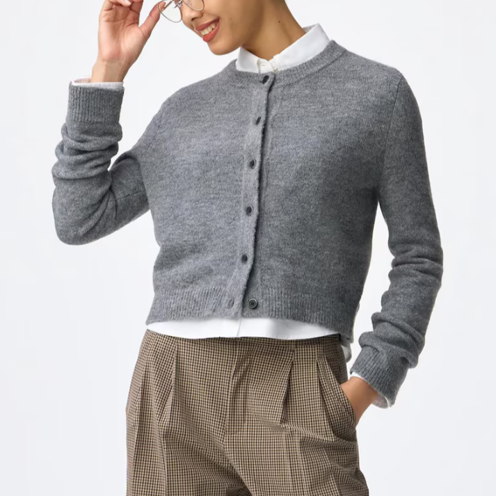 GU Puff Knit Crew Neck Cardigan