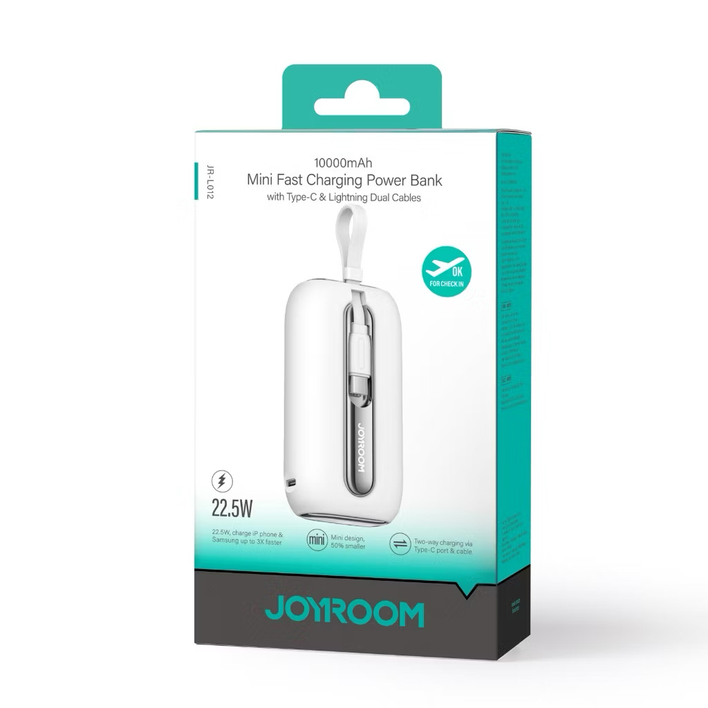 Joyroom機樂堂-繽紛系列22.5W快充外置電池/10000mAh/JR-L012/自帶線/CCC認證/高鐵/飛機