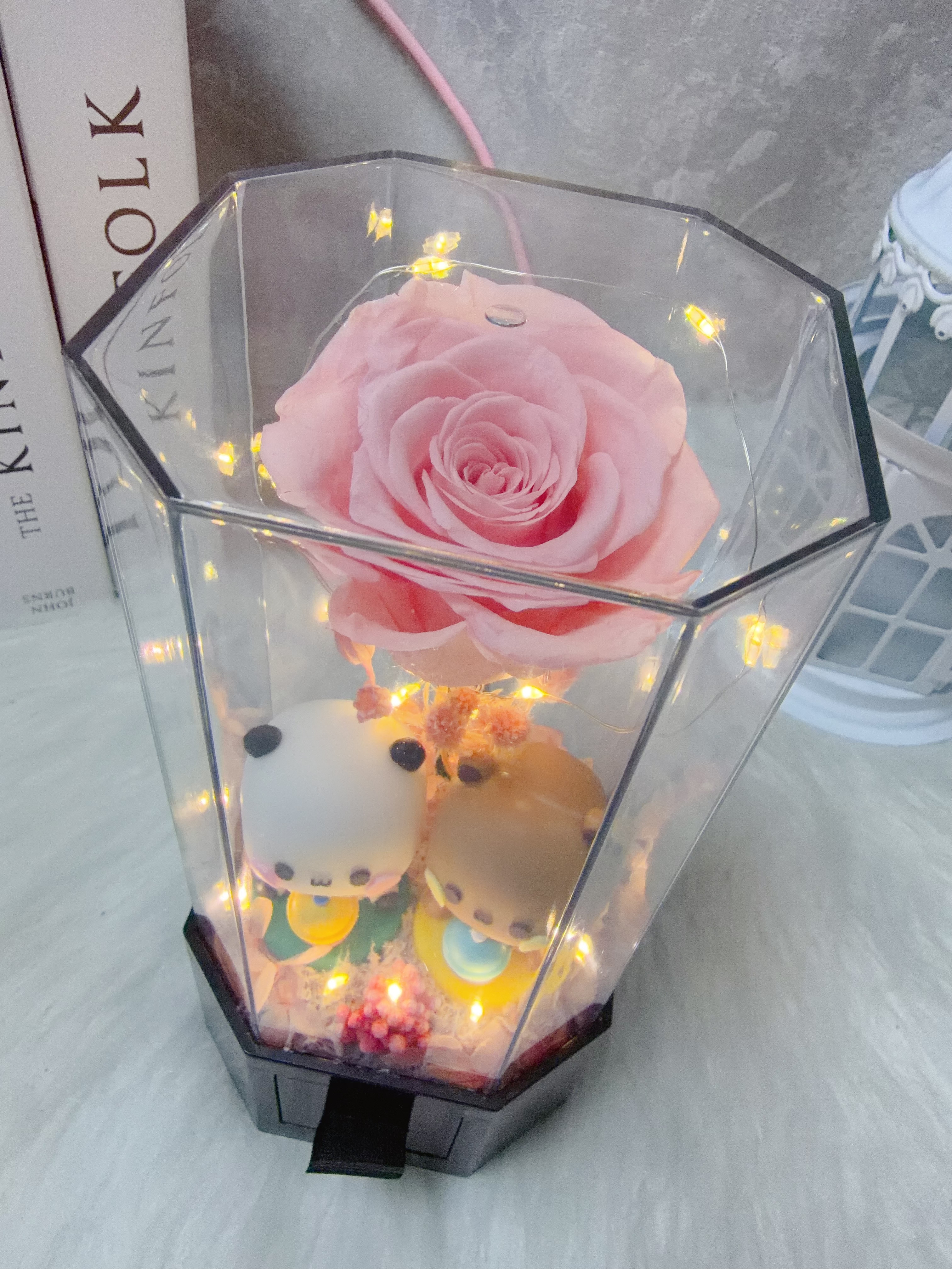 一二布布粉紅玫瑰永生花細花盒