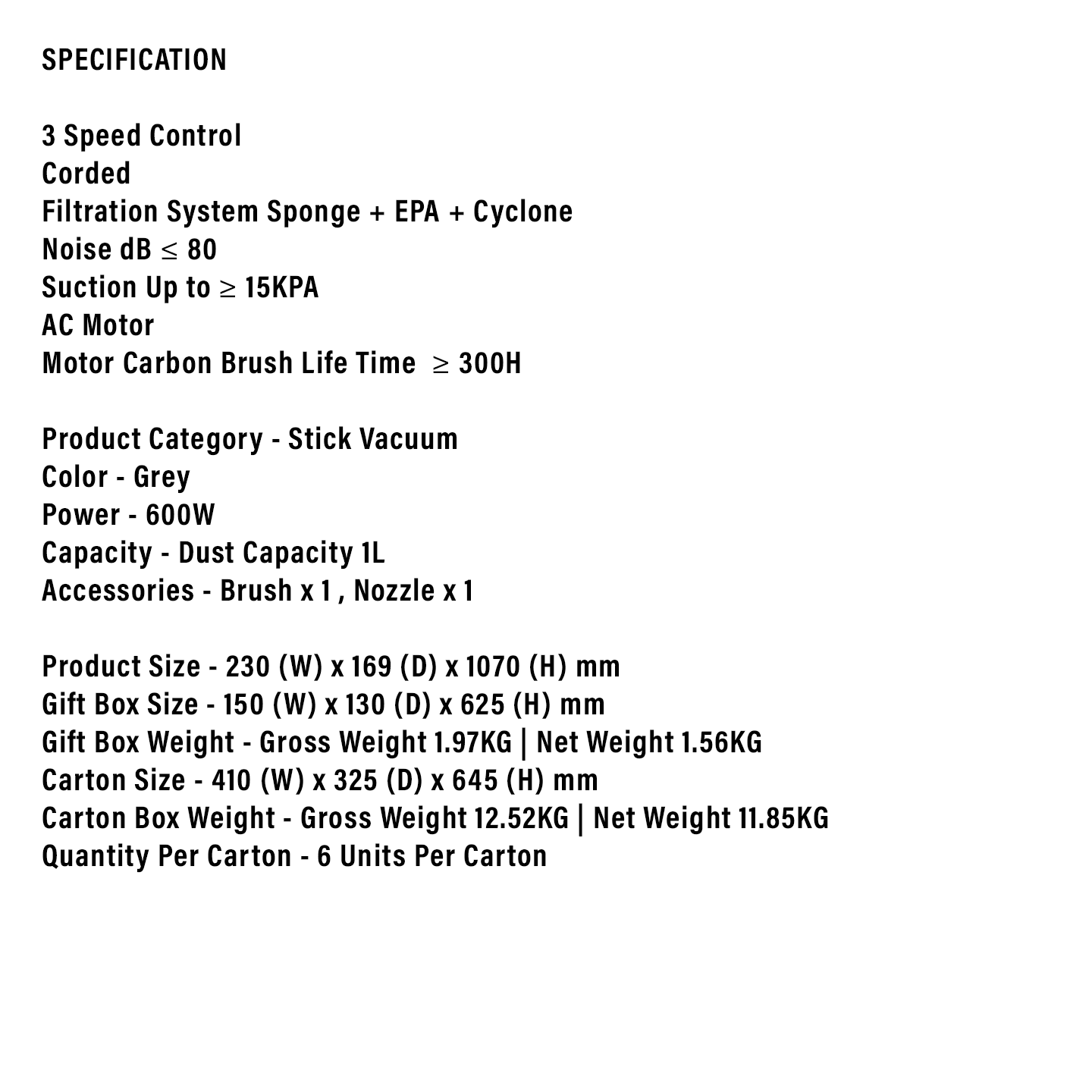 Faber 600W Stick Vacuum FVC M 1099