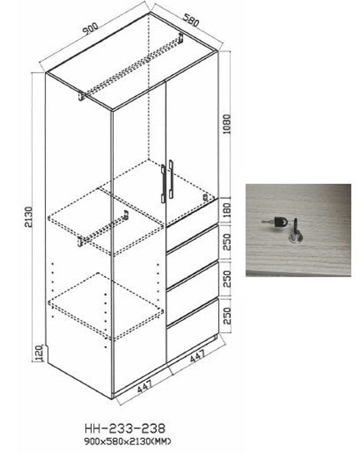 HH-233-238淺灰木紋色雙門四斗衣櫃