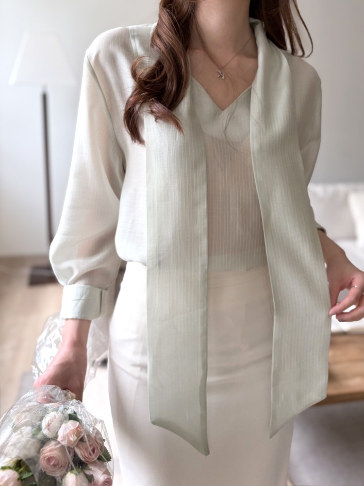 Aurelie Scarf-Tie Blouse (Mint)