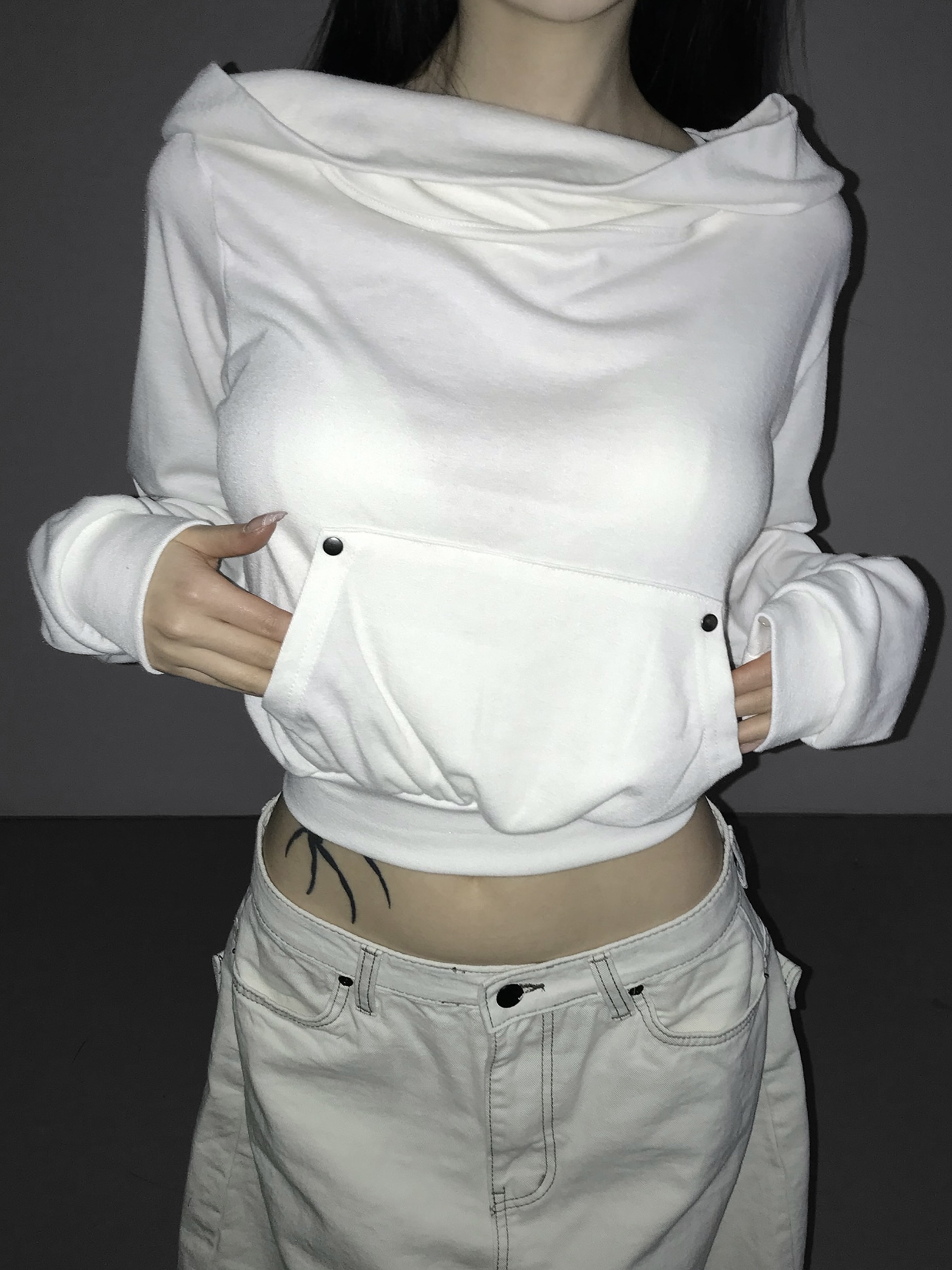Soft Off-Shoulder Cropped Hoodie