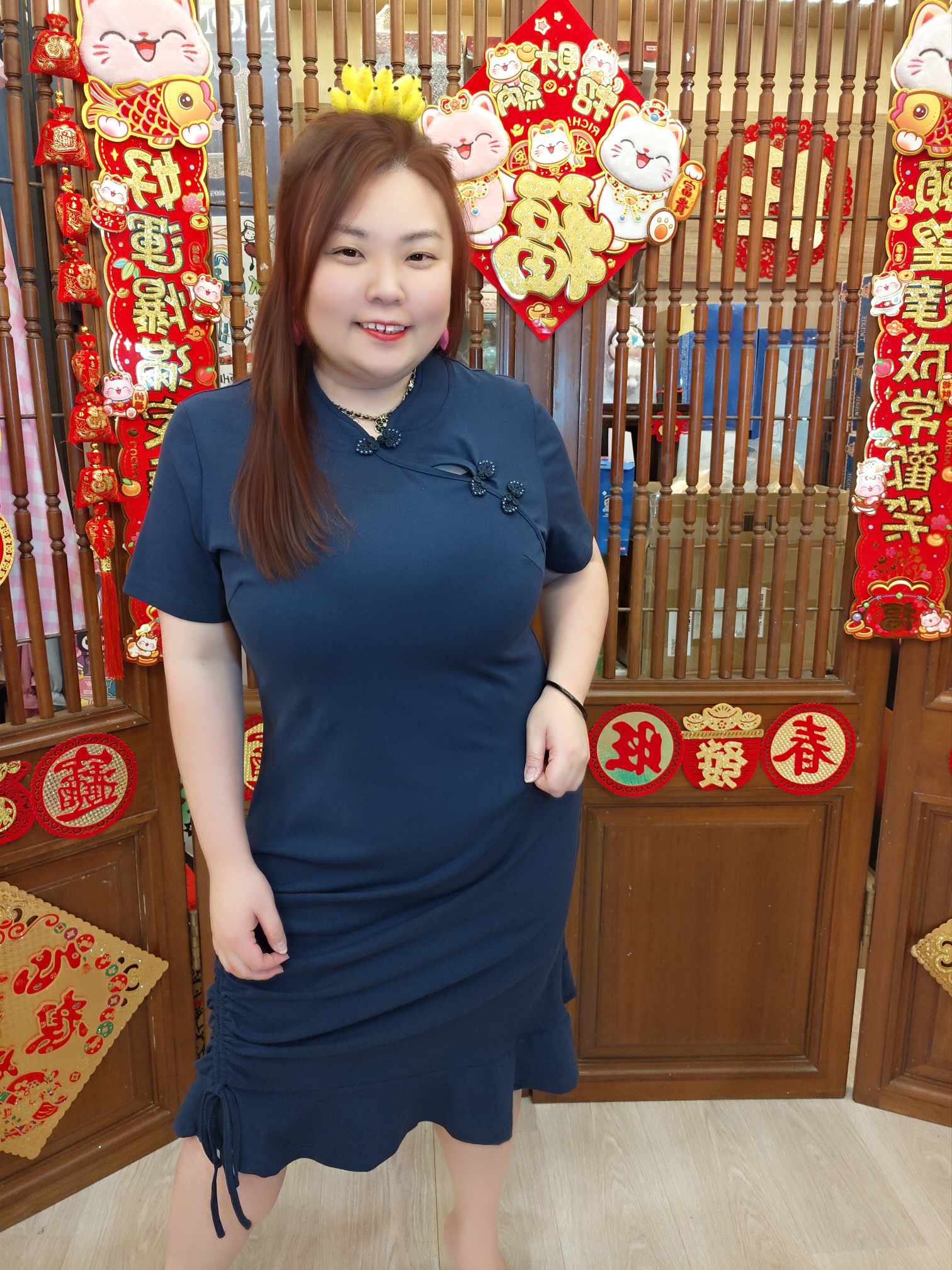 OTD02 BE#281901 边裙摆可抽绳旗袍款连衣裙