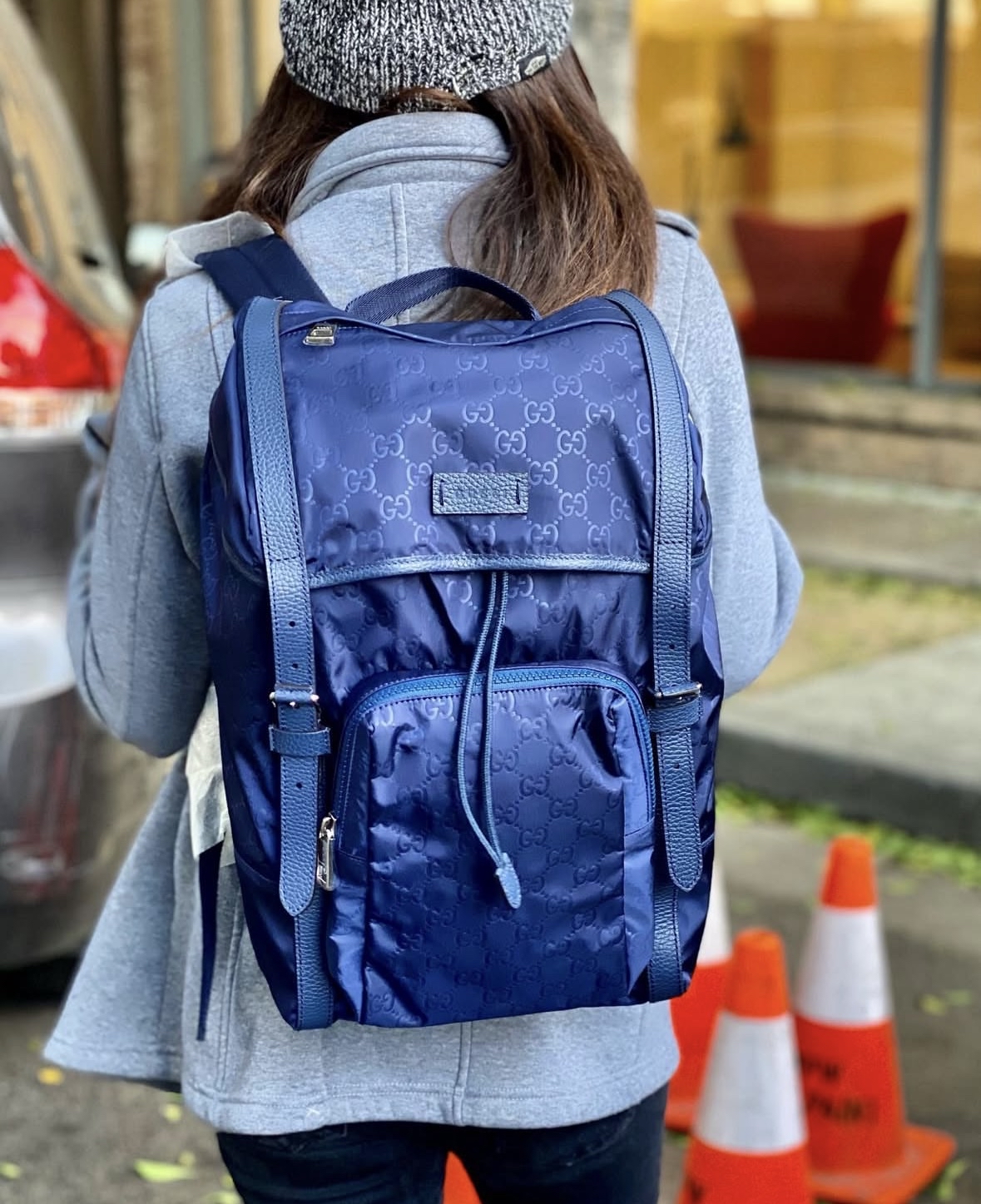 GUCCI 🤍PRE OWNED Nylon GG 經典藍色尼龍印花背包💙